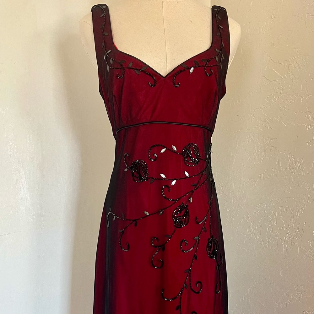 Adrianna Papell Red Dress with Black Beading